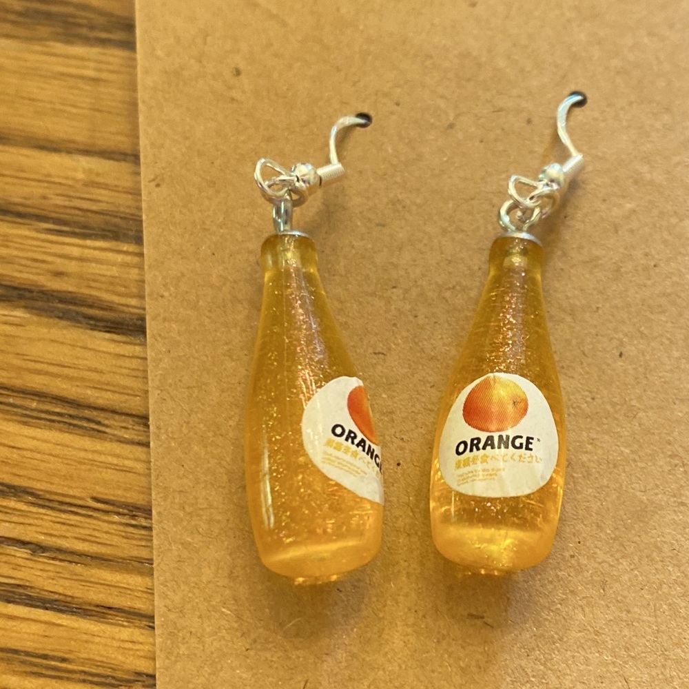 Very cute organic orange with sparkles sterling silver earrings with gift bag